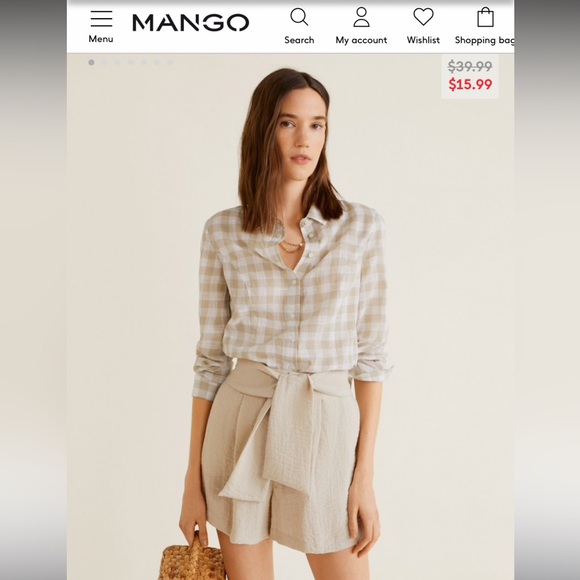 NWT Mango Women’s Tan & White Gingham Button Down Long Sleeve - Picture 9 of 9